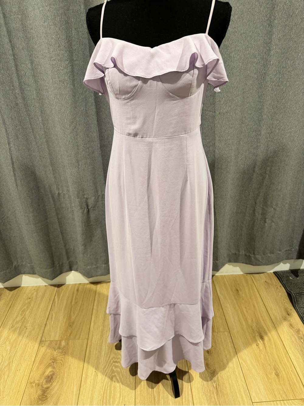 Lulu’s Lilac Ruffle Midi Dress with Spaghetti Straps